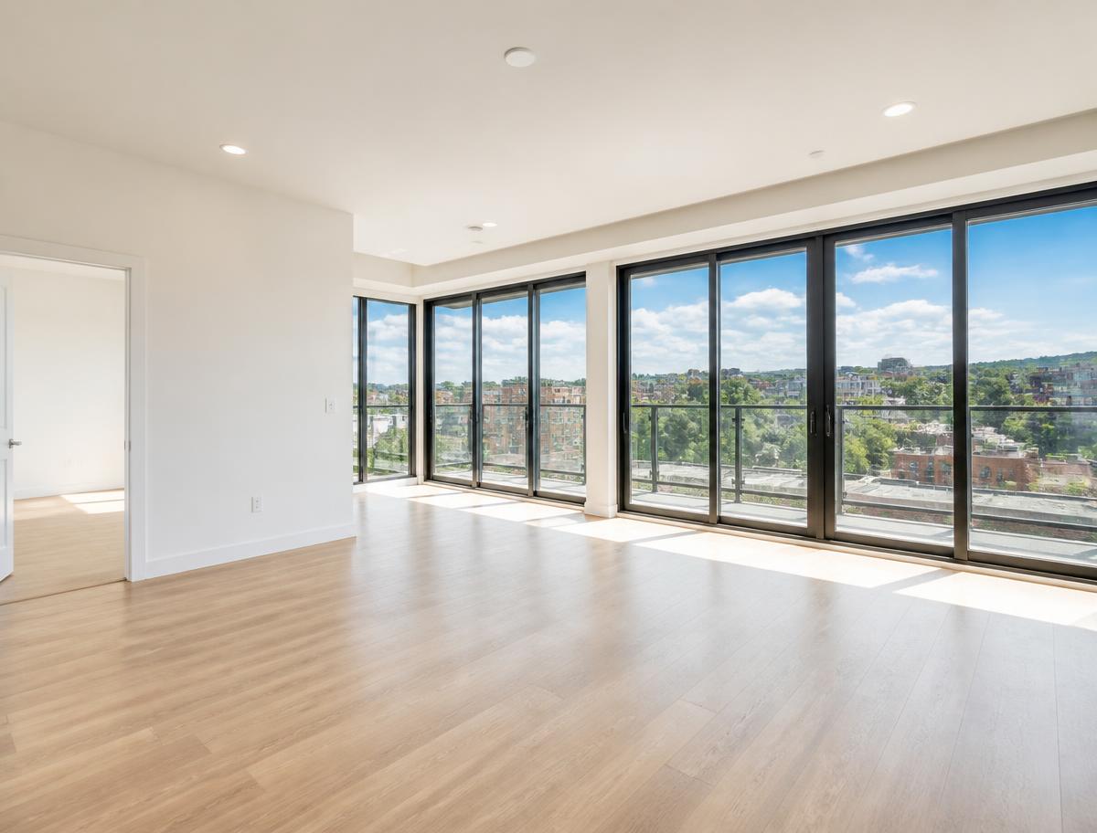 Bright, empty, freshly cleaned living room cleared by 701 Haulers, ready for its next purpose